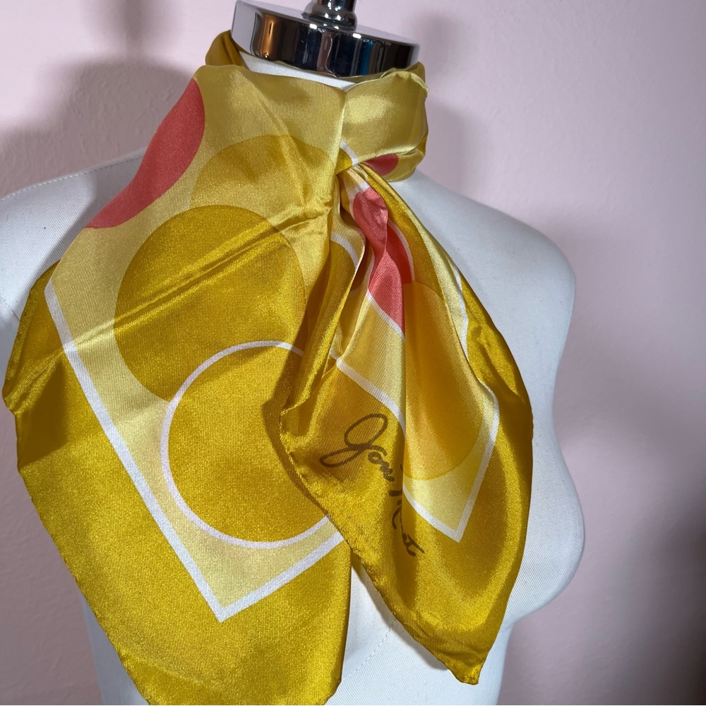 Jon Monet Vintage 1940 art deco polka dot Yellow pink mod Made in Italy Scarf - Picture 13 of 17